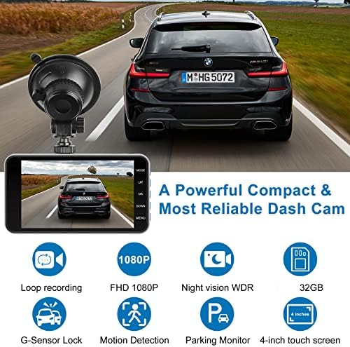 מצלמת אבוקסול מקף קדמית ואחורית, מצלמת רכב כפולה עם מסך מגע של 32 גרם SD 4''פס, מצלמת לוח מחוונים 1080p למכוניות ומשאיות, מצלמה אחורית אטומה למים, צג VDR-Sensor/Night Vision/חניה.