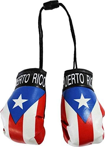 פוארטו ריקו חלון דו צדדי דגל תלוי עם כוס יניקה וכפפות אגרוף מיני
