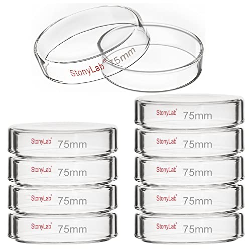 סטונילאב 10 יחידות צלחות פטרי מזכוכית, 75 על 15 מ מ מנות תרבות תא זכוכית בורוסיליקט אוטוקלאב עם מכסה שקוף למעבדה