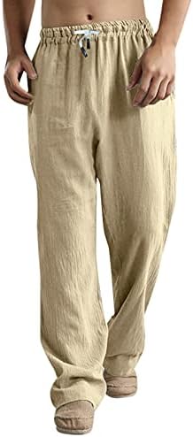 גברים של שרוך כותנה פשתן מכנסיים קיץ ישר - רגליים חוף רופף מכנסיים אלסטי מותניים מכנסי טרנינג אצן יוגה מכנסיים