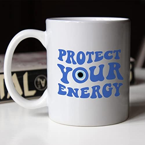 לינדנפאל להגן על האנרגיה שלך ספל עיניים רעות ספל 15 עוז לבן קרמיקה קפה חידוש ספל מצחיק מתנות ספל עבור אבא,אמא, בת, בן וחברים