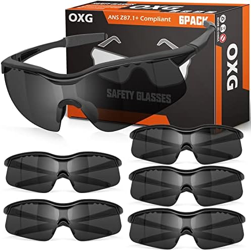 OXG 6 Pack משקפי בטיחות נגד ערפל, ANSI Z87+ השפעה ועמידות בפני שריטות עמידות בפני משקפי מגן לעבודה, מעבדה, בנייה