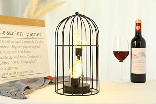 JHY Design כלוב ציפורים מנורה דקורטיבית סוללה מופעלת 12 אור מבטא אלחוטי גבוה עם אורות פיות לבנים חמים נורת ציפורים לסלון חדר שינה מטבח חתונה חג המולד