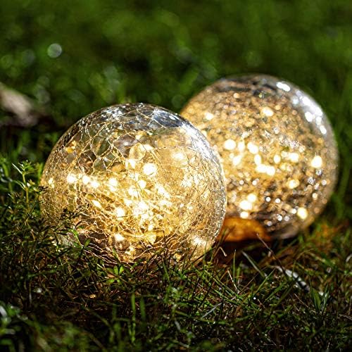 אורות שמש גלוב חיצוני דקורטיבי-2 חבילה סדוק זכוכית כדור אורות 4.73 בקרקע אורות עם 30 נוריות עמיד למים עבור גן מסלול מסיבת קישוט
