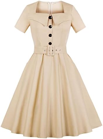 1950 נשים בציר התלקחות שמלת אודרי הפבורן סגנון שמלות קוקטייל המפלגה נדנדה שמלות קצר שרוול כפתור עד שמלה