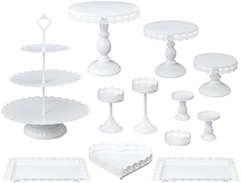 לבן סט דוכן עוגת 12 יחידות מתכת קינוח שולחן עומד בעל הקאפקייקס קינוח תצוגת צלחת עבור תינוק מקלחת יום הולדת מסיבת חתונת סוכריות שולחן קישוט