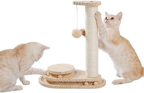 אינטראקטיבי עץ חתול צעצוע שכבה כפולה מסתובב חכם מסלול כדור חתול גרוד עם מתנדנד כדור לחיות מחמד אינטראקטיבי צעצועים
