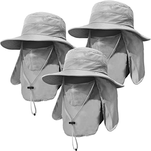 3 מארז גברים כובע דיג רחב שוליים חיצוני, כובע הגנה מפני שמש 50 + עם דש צוואר פנים לטיולים רגליים וגן