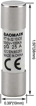 קישור נתיך Baomain RT18-32 צינור קרמיקה גלילית 10x38 ממ 500V 25A CE חבילה של 10