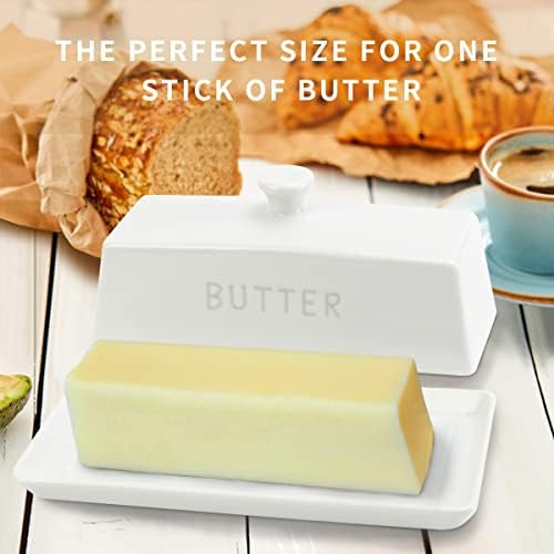 תבשיל חמאה עם מכסה, שומר חמאת חרסינה Wertioo עם כיסוי תבשיל חמאה צרפתית מיכל מחזיק חמאה לחזה לשטח, לבן