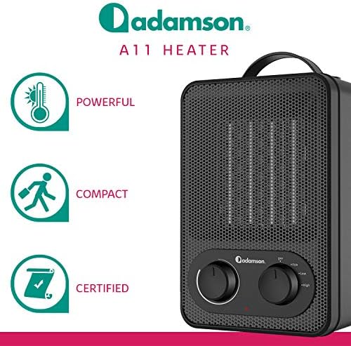 אדמסון א11-תנור חימום חשמלי נייד עם מאוורר, מוסמך באנרגיה, יעיל באנרגיה. דוד קטן לחדרי שינה ומשרדים. 750 וואט / 1500 וואט לשימוש פנימי.