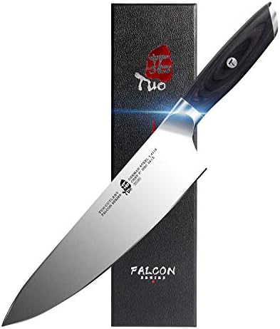 סכין טו שף 8 אינץ ' - שף מטבח סכין בישול סכין ג'יוטו יפני - פלדה HC גרמנית עם ידית Pakkawood - סדרת פלקון עם קופסת מתנה