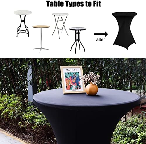 כיסוי שולחן קוקטייל 32 על 43, מפת שולחן קוקטייל מצוידת בספנדקס שחור, בד שולחן עגול למתוח למסיבות, יום הולדת,ספקים, אירועי חוץ, אירועים,תערוכות