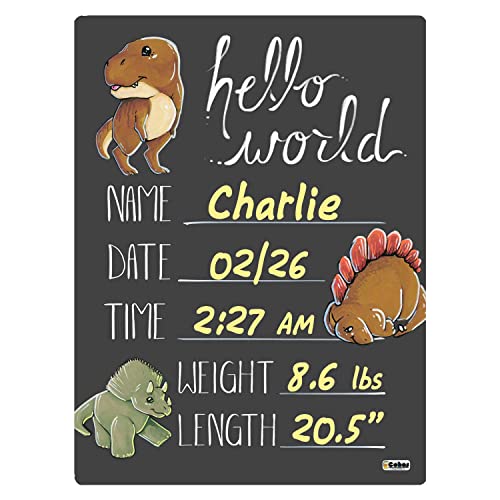 קוהאס שלום עולם יילוד תינוק הכרזה לוח וגיר סימן עם דינוזאור נושא, 9 על ידי 12 סנטימטרים, אין סמן