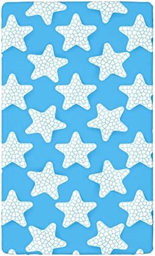 גיליון עריסה מצויד עם כוכב, מזרן עריסה רגיל סדין מצויד סדין רך ומותח עריסה מצוידת לחדר או לילדות חדר או משתלת, 28 x52, כחול שמיים
