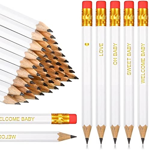 50 חתיכות חצי עפרונות תינוק מקלחת עפרונות חידד עפרונות עם מחקי עפרונות עבור תינוק מקלחת מחודד מראש עפרונות מקרה עץ עפרונות עבור תינוק בית ספר גולף ציוד משרדי, 4 אינץ