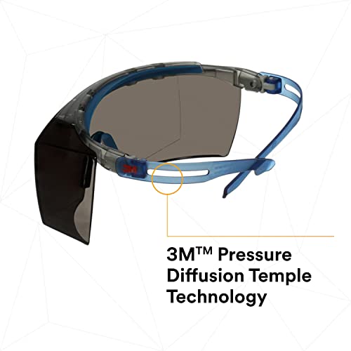 3M משקפי בטיחות, Securefit 3700 סדרה, שומר מצח, ציפוי אנטי ערפל של סקוטשגארד, אנטי-סקרט, מתאים על משקפיים, עדשה אפורה, מקדש כחול