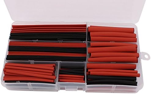AEXIT 150 PCS חיווט וחיבור לחום מכווץ חום כבל חוט צינור צינור צינור שרוול עטוף גדלים מגוונים צינורות חום שחור צינורות אדום+ קופסה
