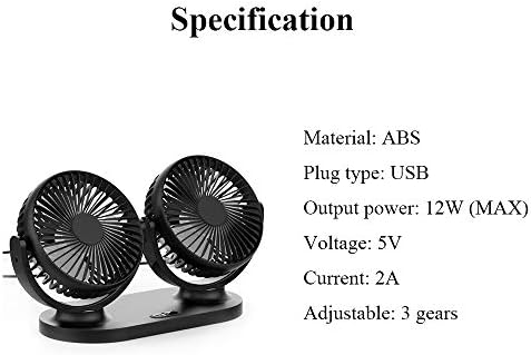 מאוורר קירור מכוניות, מאוורר מכוניות חשמליות USB עם ראשים כפולים 360 מעלות מתכווננים מאוורר רכב רכב נמוך מתכוונן למשאית רכב רכב שטח רכב RV סירת 12V 24V