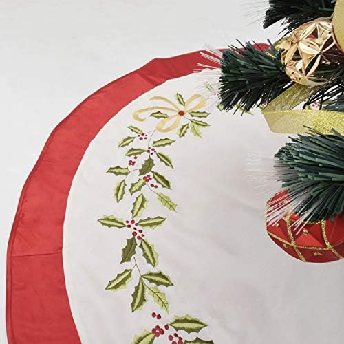 סחף פשתן שנהב גירשי מראה בד הולי עלי רקום מרכז, חצאית עץ חג המולד של בורדו פו בורדו, קישוטי מסיבת חג חג המולד חג המולד - 50 אינץ '