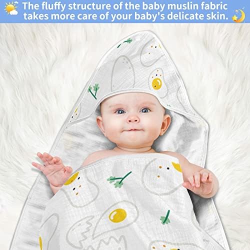 מגבת עם ברדס של VVFELIXL, ביצים מטוגנות סופגות מגבת רחצה פעוטות, כותנה מגבות תינוקות רכות יילוד לתינוק 35x35in 0-6t לבן