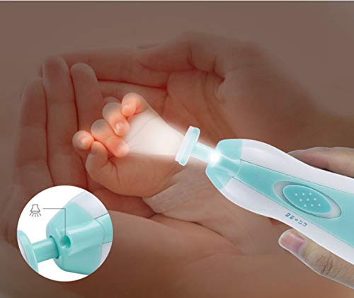 קובץ גוזם ציפורניים חשמלי לתינוקות עם אור - 6 ראשי שחיקה ערכת קוצץ ציפורניים בטוח
