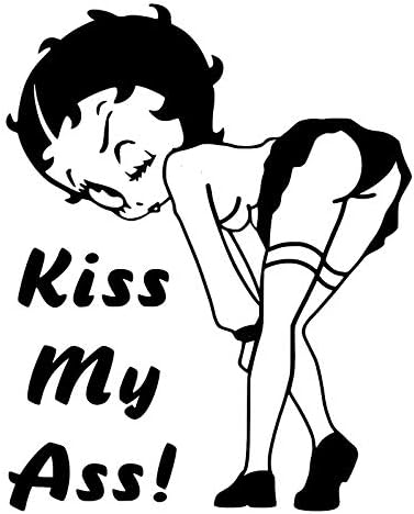zzbbkkzz betty boop מצחיק Fan Fan Art 6 Kiss My Ass My Ass Classic Cartoon Logo Logo Die Decal - צבע שחור.