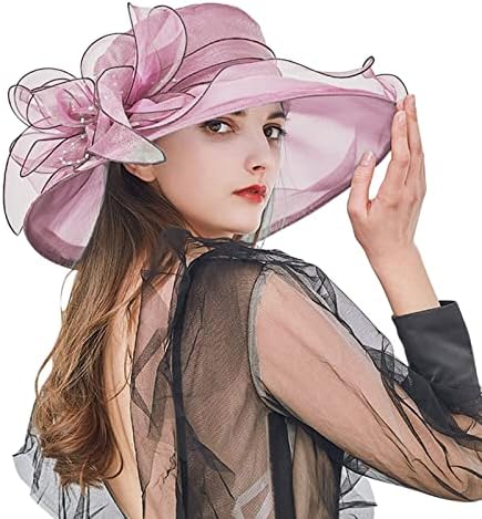 בציר כובע עבור נשים כנסיית מרתקים קלוש דלי מגבעת פרח אורגנזה פורמליות מרתק כובע