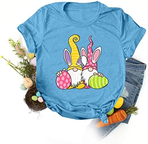 חולצת טי פסחאית רופפת לנשים ביצים גמדים חמודות מצחיקות חולצות T מודפסות