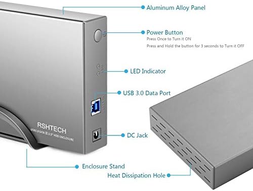 RSHTECH 3.5 אינץ 'אלומיניום USB C למארז כונן קשיח SATA + 50 רגל USB 3.0 כבל הארכה פעיל עם מתאם חשמל 5V 2A