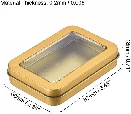 קופסת פח מתכת UXCell, 3.43 x 2.36 x 0.71 מלבני מלבני ריק פח מלבני עם מכסים ברורים, צליל זהב