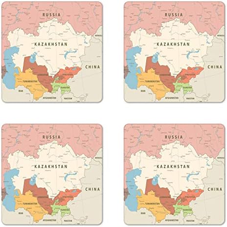 סט רכבת מפות לונא -לונאניט של 4, רטרו מרכז אסיה רוסיה רוסיה פוליטית קזחסטן אוזבקיסטן טורקמניסטן טג'יקיסטן, חופי גלוס קשיחים מרובעים, גודל סטנדרטי, רב צבעוני