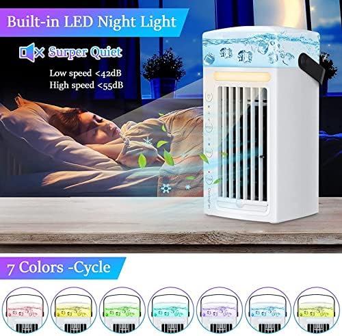 מאוורר חדר שינה - 7 אורות צבעוניים מקרר, מכשיר קירור אישי מאוורר קר - לחדר שינה, משרד, מטבח, מכונית, בית