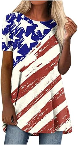 טוניקת הדגל האמריקאית לנשים קיץ קיץ מזדמן שרוול קצר צוואר צוואר צווארון טשירטס חולצות רופפות חולצות