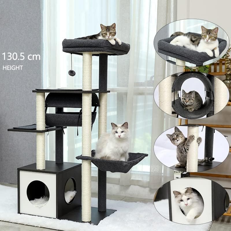 הוקאי חתול עץ עץ רב-רמת חתול מגרד מגדל קן חתול טיפוס מסגרת מפנק דירות גרסה מתנדנד כדורי