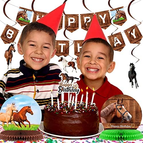 29 חתיכות סוס מסיבת קישוטי סוס יום הולדת באנרים סוס תליית מערבולות תליית כרטיסי צילינדר הקאפקייקס חלת דבש מרכזי עבור יום הולדת ספקי צד